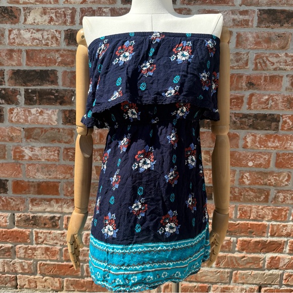 Floral Navy Off-the-Shoulder Forever 21 top / S / Excellent condition - Picture 1 of 11